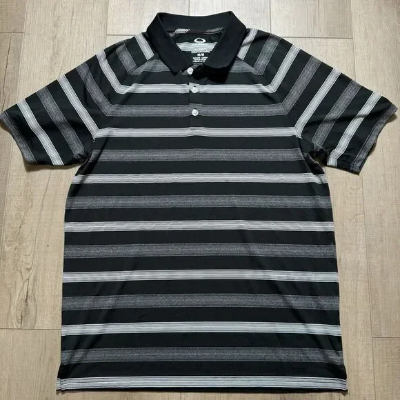 MINT Oakley Men’s M Hydrolix Performance Black White Striped Casual Polo Shirt - Picture 2 of 5